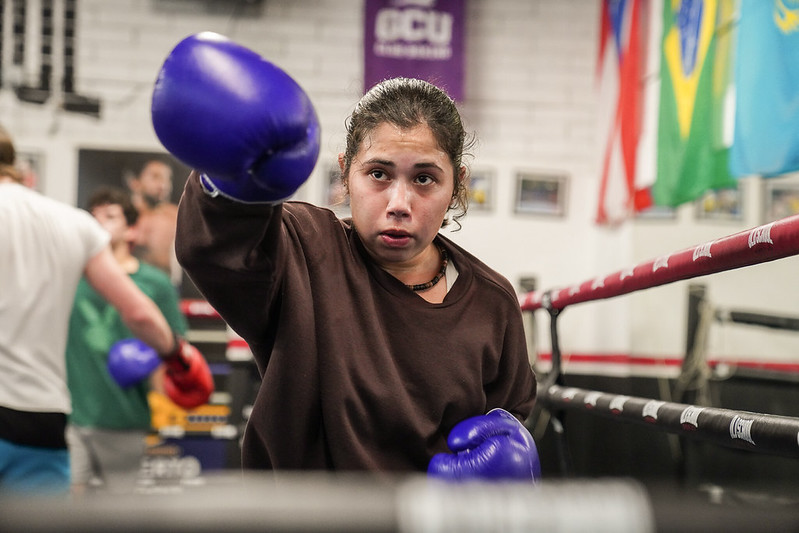 GCU boxer training in the ring at Old School Boxing