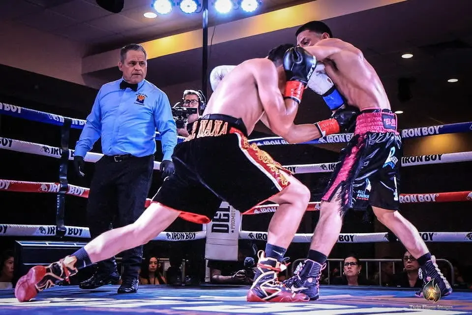 Miguel Ceballos exchanging punches during his last fight